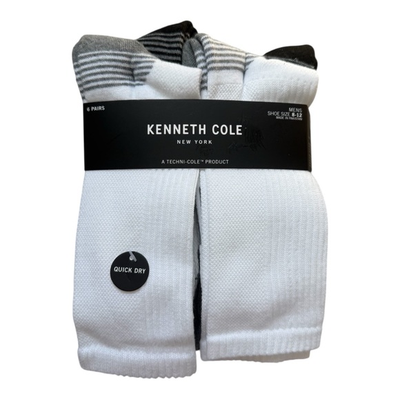 Kenneth Cole 6 Pairs Men's Quick Dry White and Black Socks - Picture 1 of 2